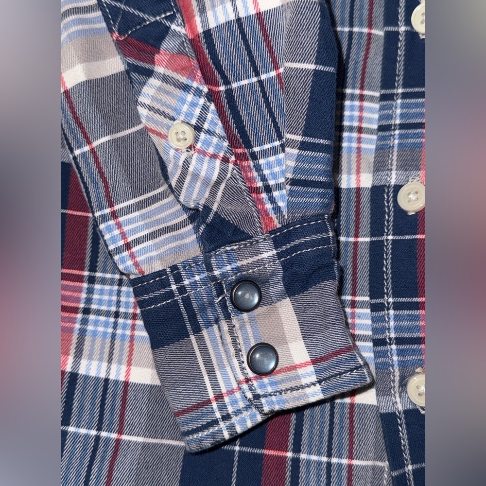 JACHS Boys Plaid Flannel Button-Down Shirt | 100% Cotton | Rule the World Patch - Picture 9 of 11